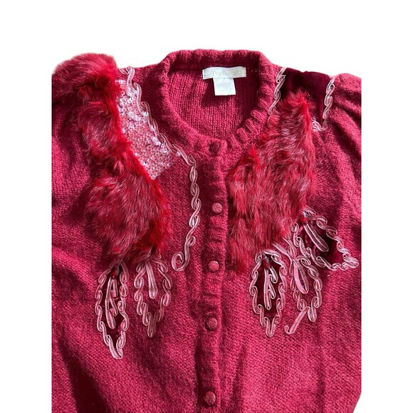 Vtg Mangiotti Embellished Cardigan Button Sweater Fuchsia kid mohair Free Size - Picture 4 of 8
